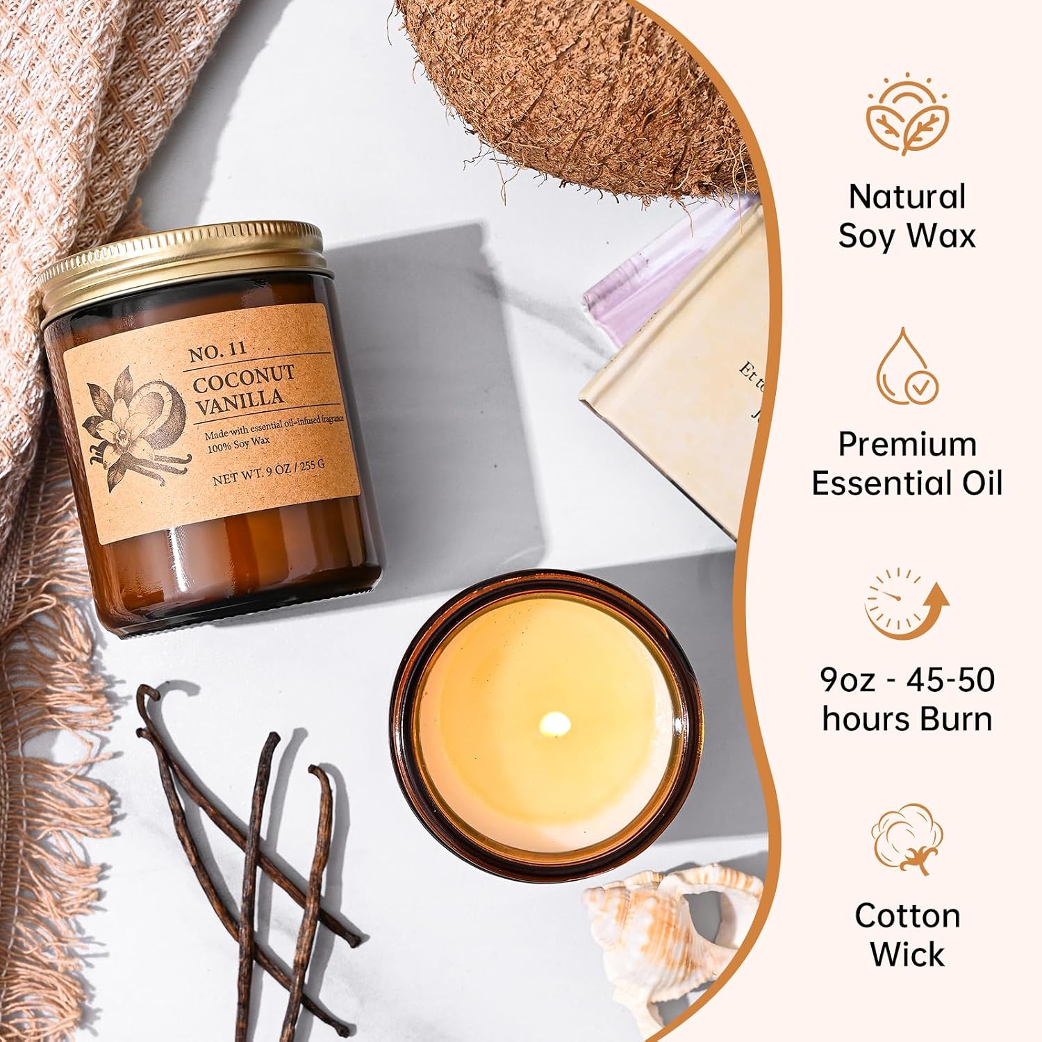 Detalle de Scented Candles for Women – Large 36 oz 4-Pack Gift Set (Lavender, Amber & Sandalwood, White Sage, Coconut Vanilla)