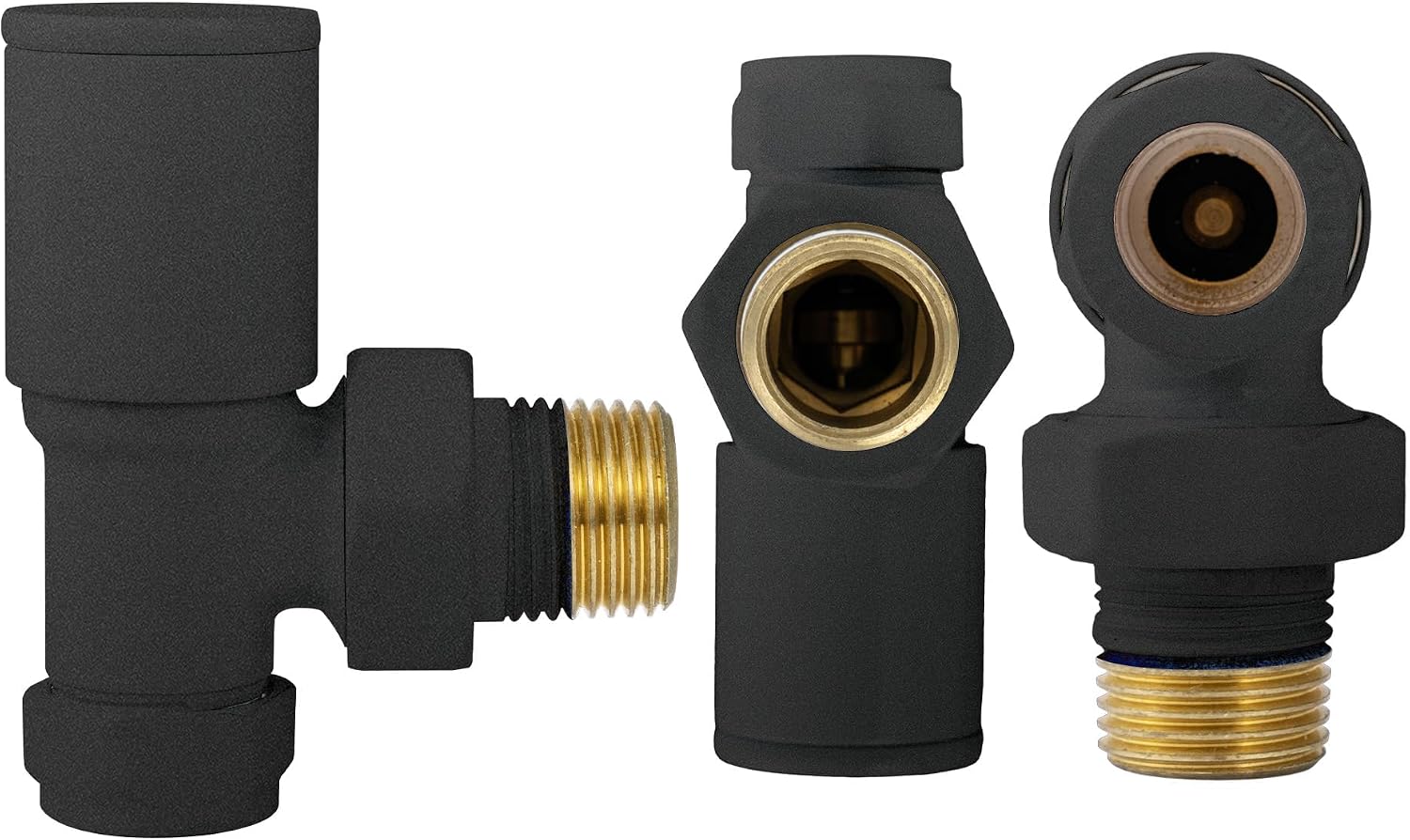 Thumbnail 2 de VANCOCO 4Pcs 1/2"×15mm Anthracite Grey Angled Manual Radiator Valves