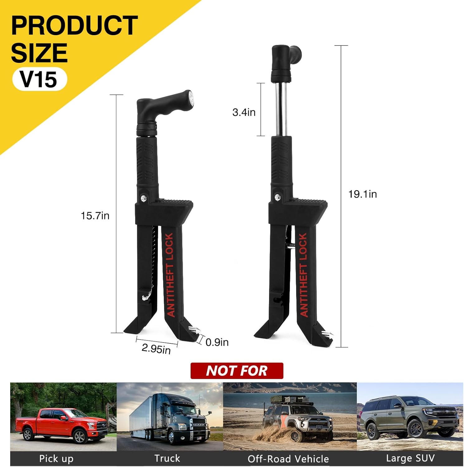 Detalle de OPSOOPI Brake Pedal Lock (V15) with Escape Hammer Window Breaker — Universal Anti-Theft Car Device