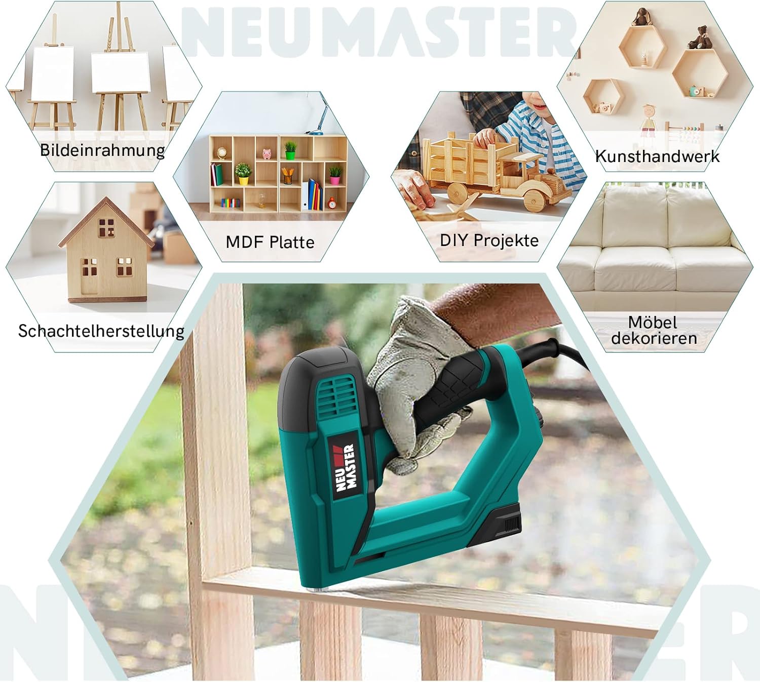 Thumbnail 1 de NEU MASTER Elektrotacker NTC0060 – elektrische Nagel- und Klammerpistole für DIY, 400 Klammern & 200 Nägel