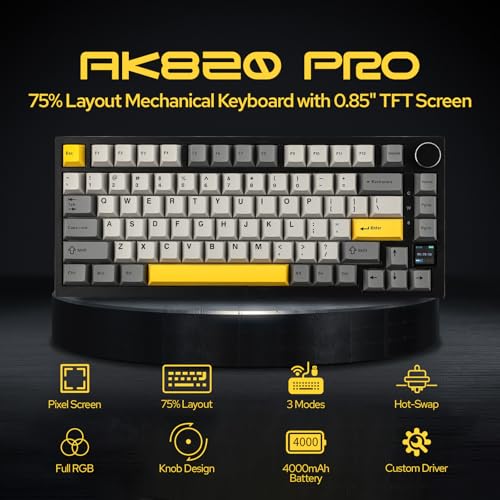 Thumbnail 1 de EPOMAKER Ajazz AK820 Pro 75% Gasket: teclado mecánico inalámbrico con TFT y iluminación RGB