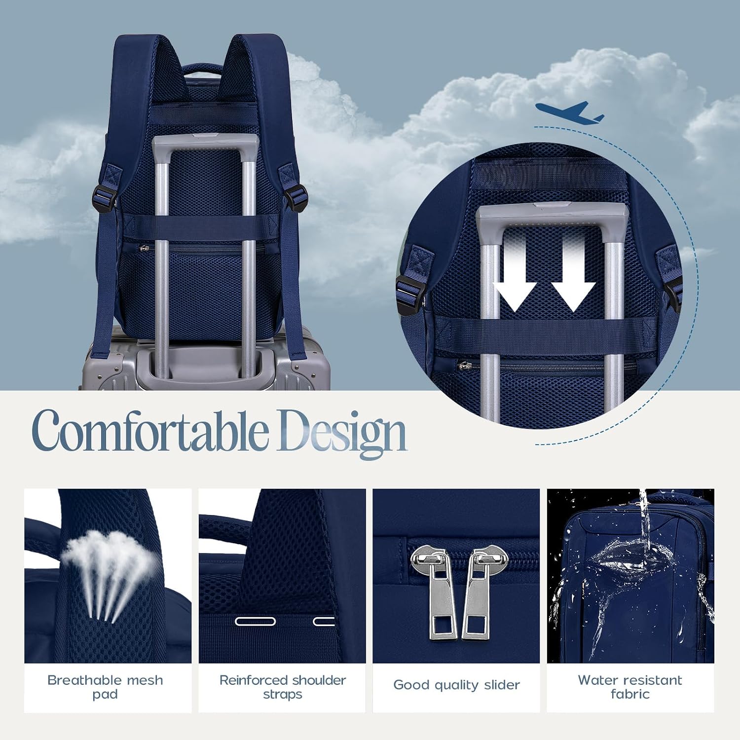 Detalle de Xkdoai cabin bag backpack for Easyjet (45 x 36 x 20cm) with TSA-style clear toiletry bag