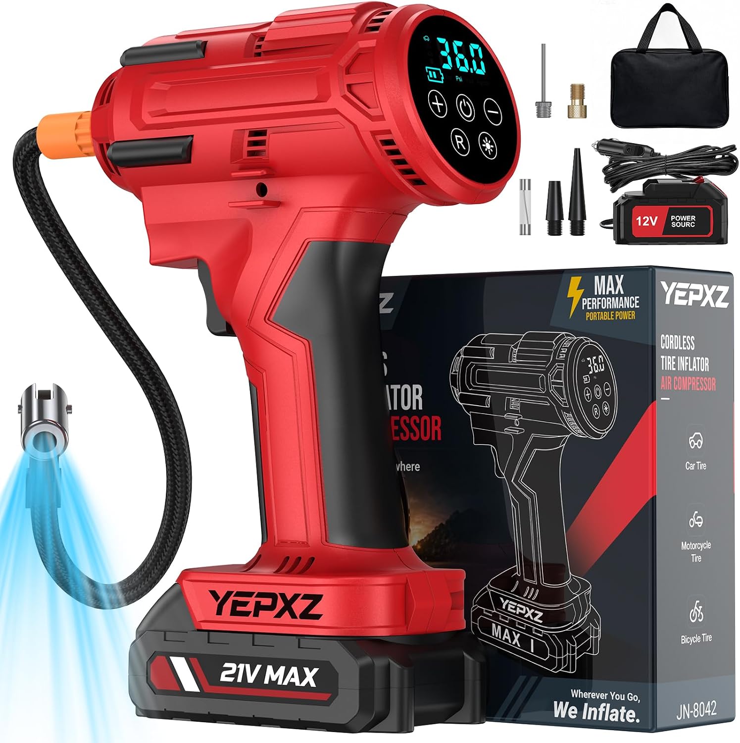 Detalle de YEPXZ Tire Inflator with 21V Battery