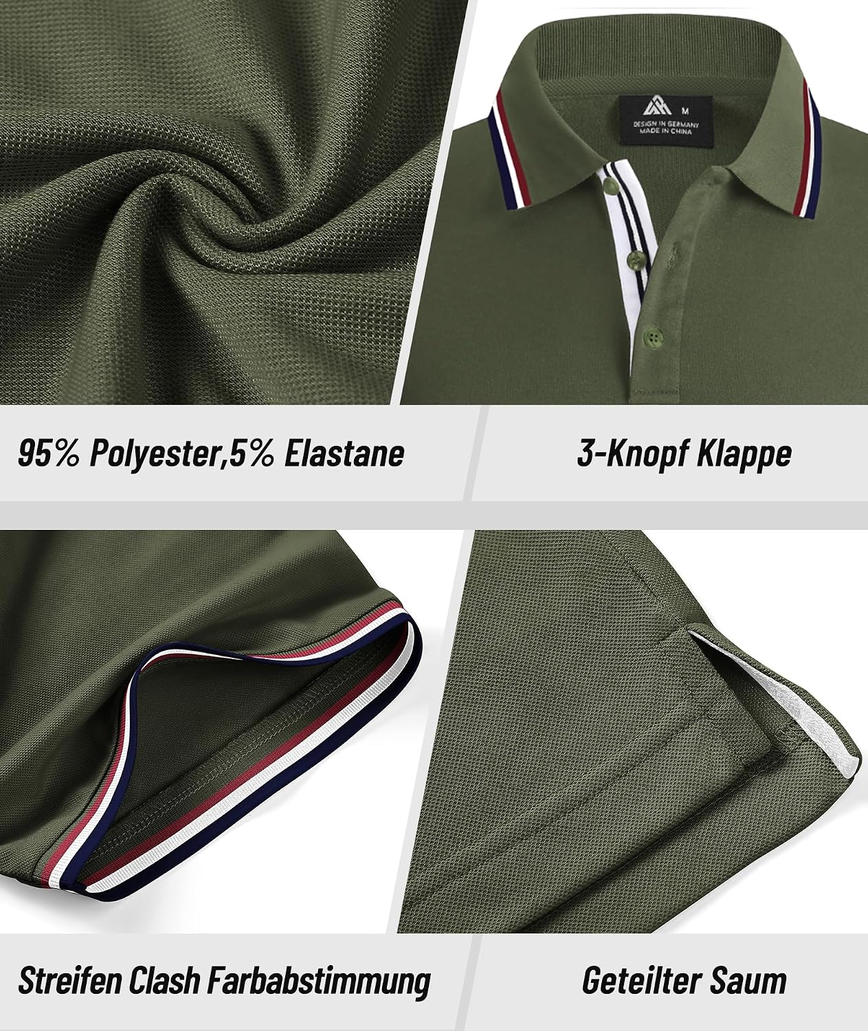 Detalle de SwissWell set 3 polo da uomo traspiranti a manica corta (95% poliestere + 5% spandex)