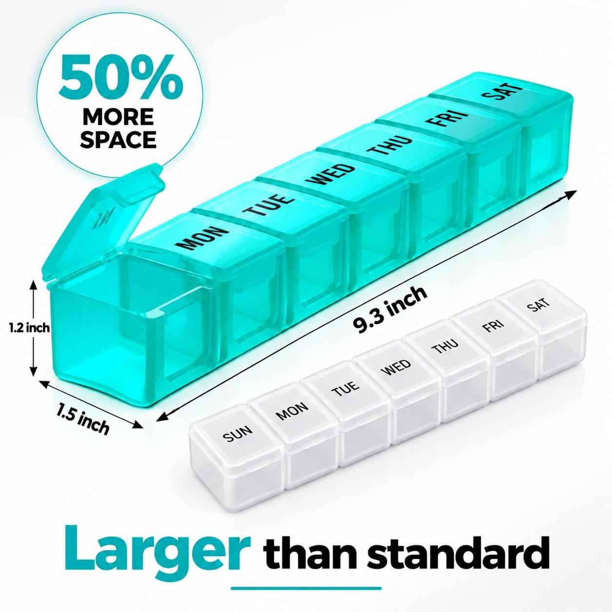 Detalle de BUG HULL 376Z2PCs Weekly Pill Organizer, 2-Pack, Large Blue and Green