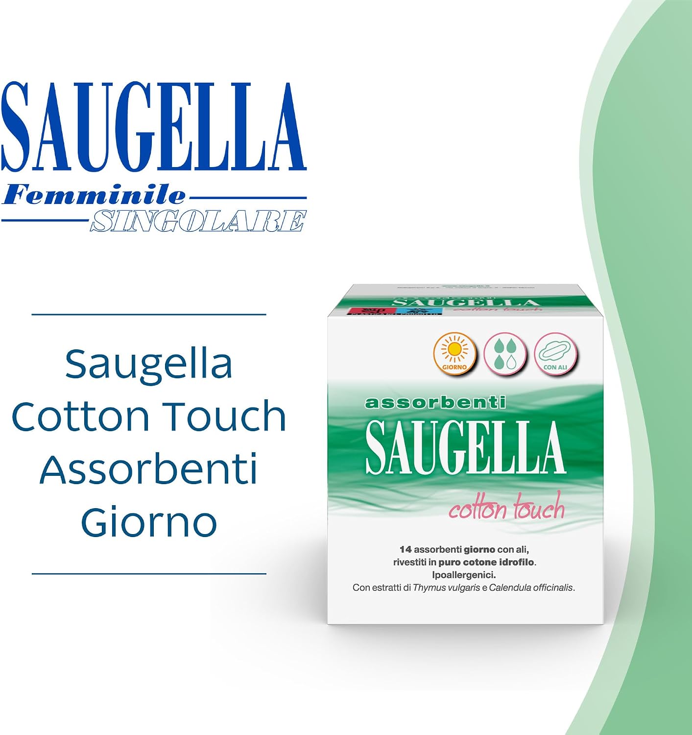 Detalle 2 de Saugella Assorbenti Cotton Touch Giorno & Notte con ali (42 assorbenti) – protezione antimicrobica e antiodore