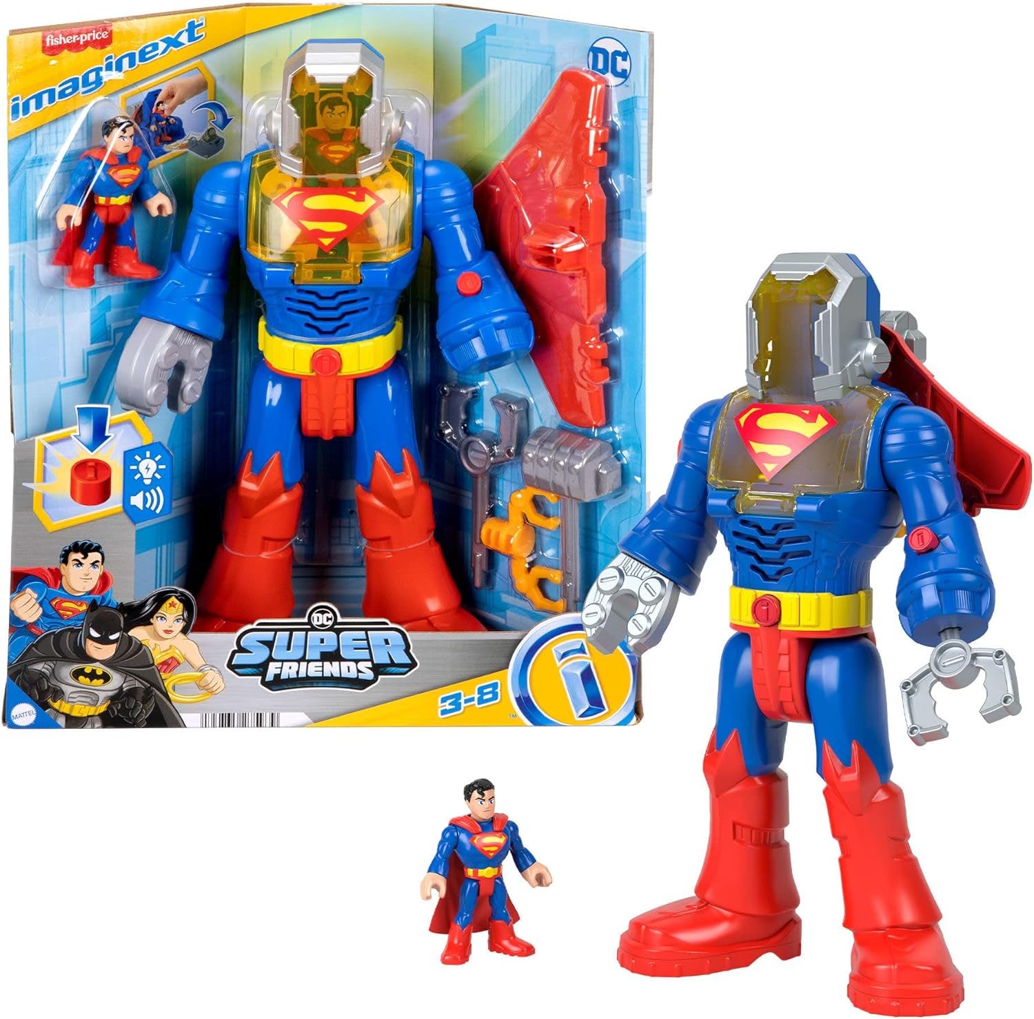 Fisher-Price Imaginext DC Super Friends: Superman Insider e Corazza, robot alto 30+ cm con luci e suoni