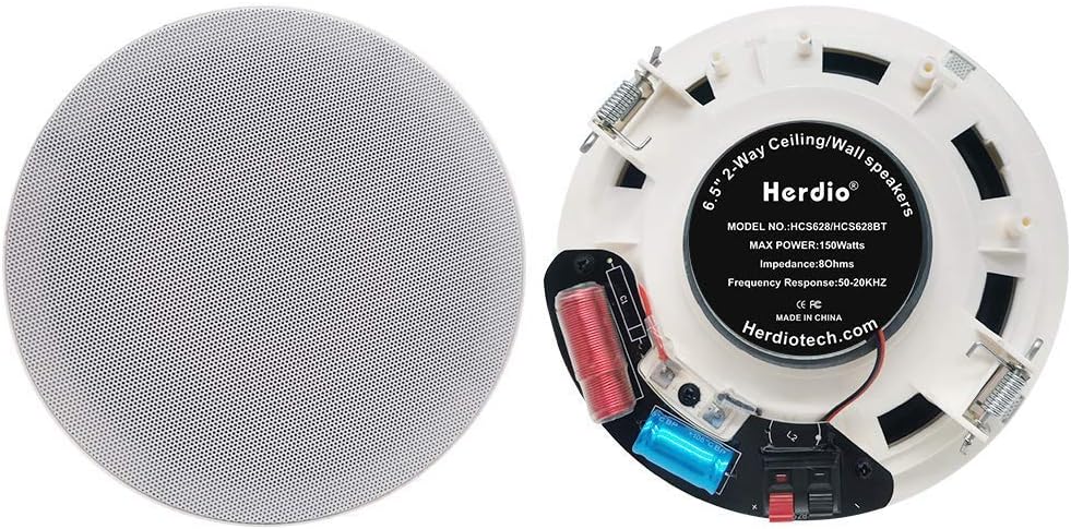 Detalle 2 de Herdio 150W 6.5-Inch Ceiling Bluetooth Speakers (Pair) – Flush Mount for Office, Kitchen, Living Room, or Bathroom