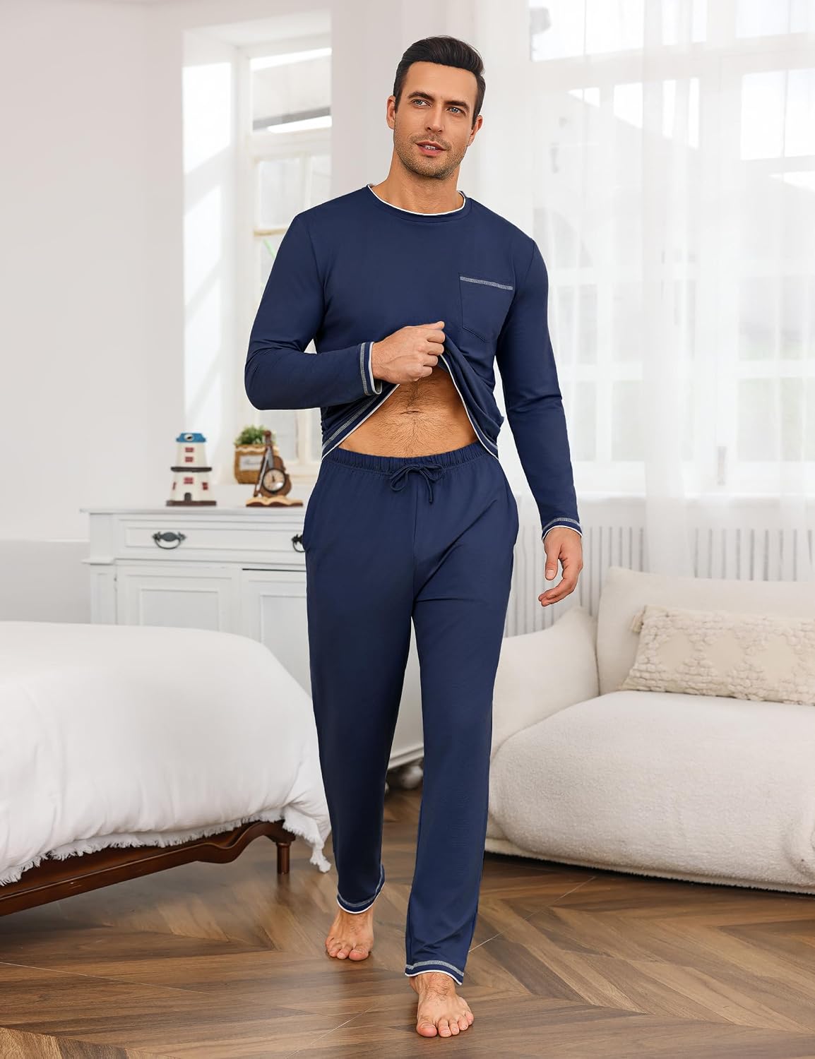 Detalle de Demegimi Herren Schlafanzug Lang Pyjama Baumwolle