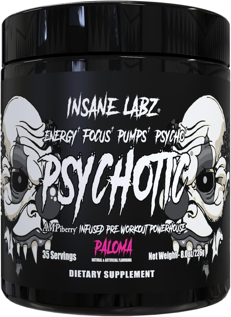 Detalle de Insane Labz Psychotic Black Edition Mid-Stimulant Pre-Workout Powder, Gummy Candy, 35 Servings