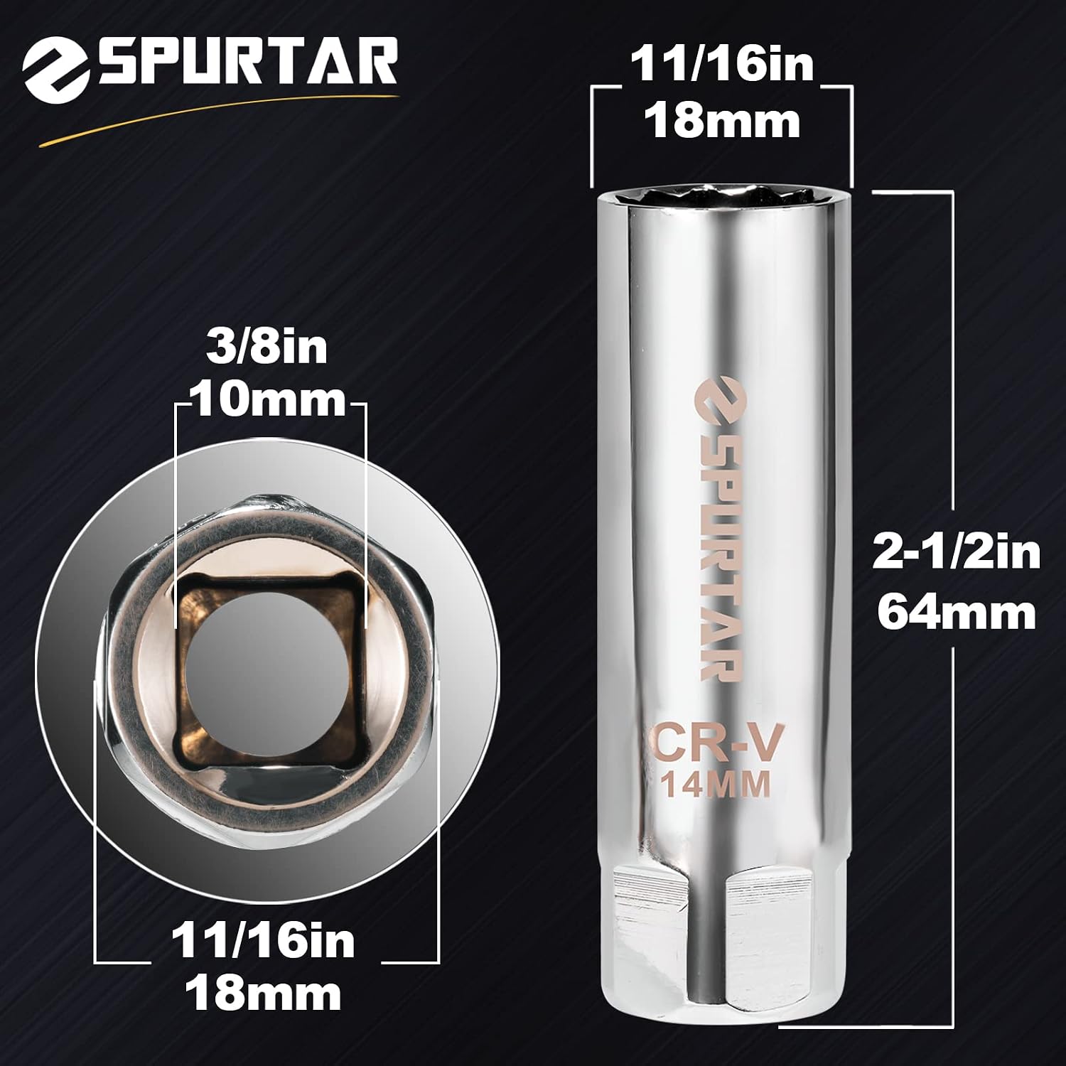 Detalle de Spurtar 14mm Magnetic Spark Plug Socket, 3/8-Inch Drive, Thin Wall 12-Point