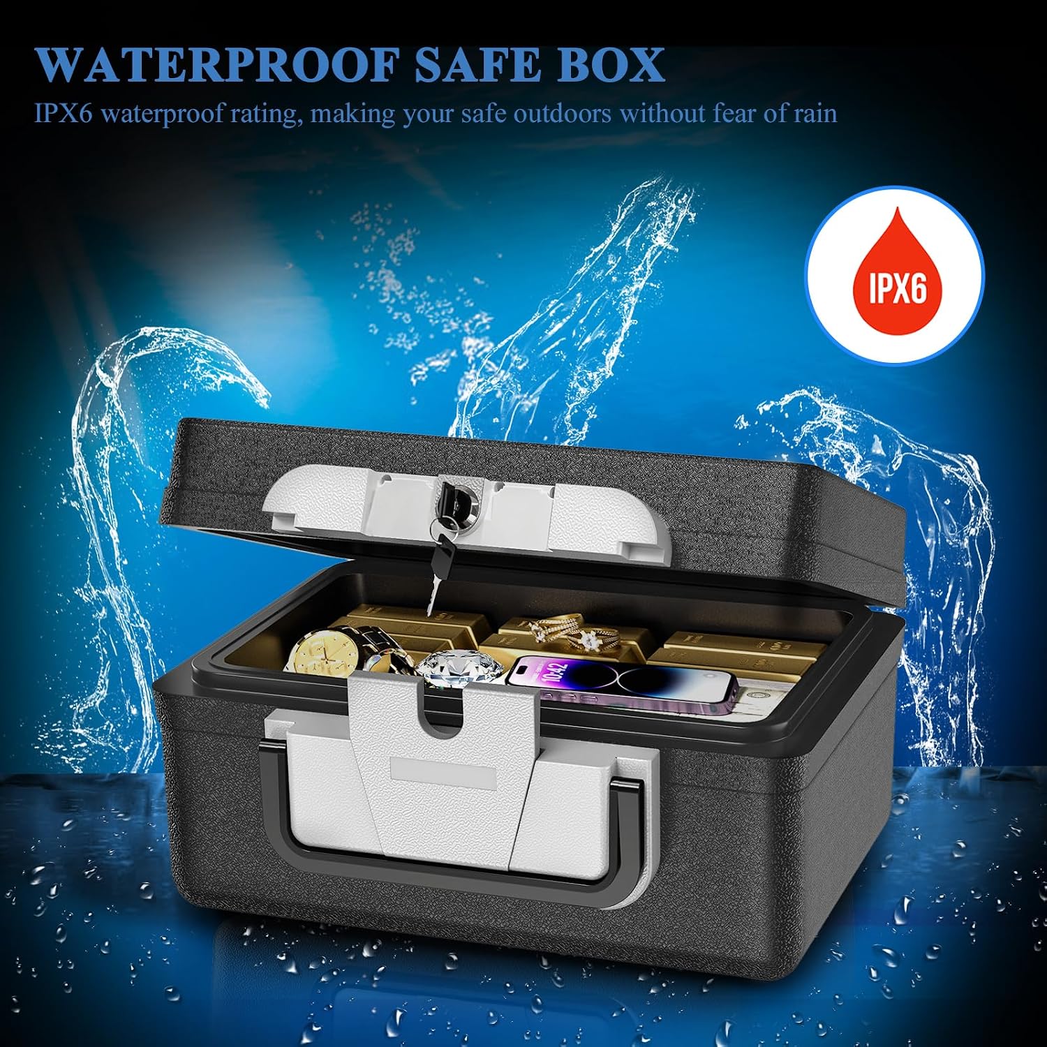Detalle de WASJOYE 21L cassaforte portatile con chiave: protezione ignifuga e impermeabile per viaggi e ufficio