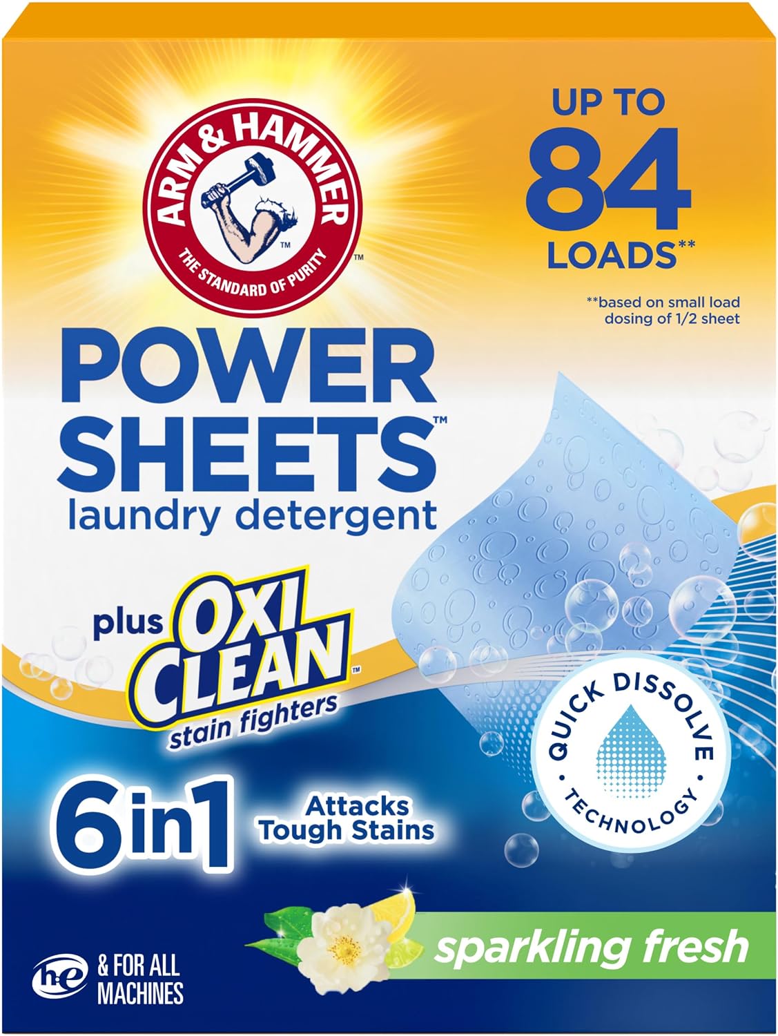 Detalle de ARM & HAMMER Power Sheets Laundry Detergent Plus OxiClean, 42 Count