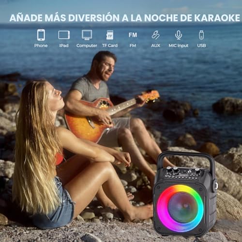 Detalle 2 de Karaoke Ankuka 2 Micrófonos Inalámbricos con Altavoz 12W y Subwoofer 6,5'' (Versión Actualizada)