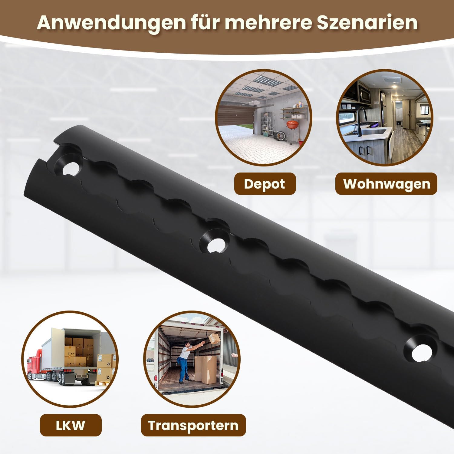 Thumbnail 6 de Jaxguom 4 x 1 m Aluminum Airlineschiene - Halbrunde Zurrschiene mit 10 Zurrösen, 8 Endkappen, eloxiert