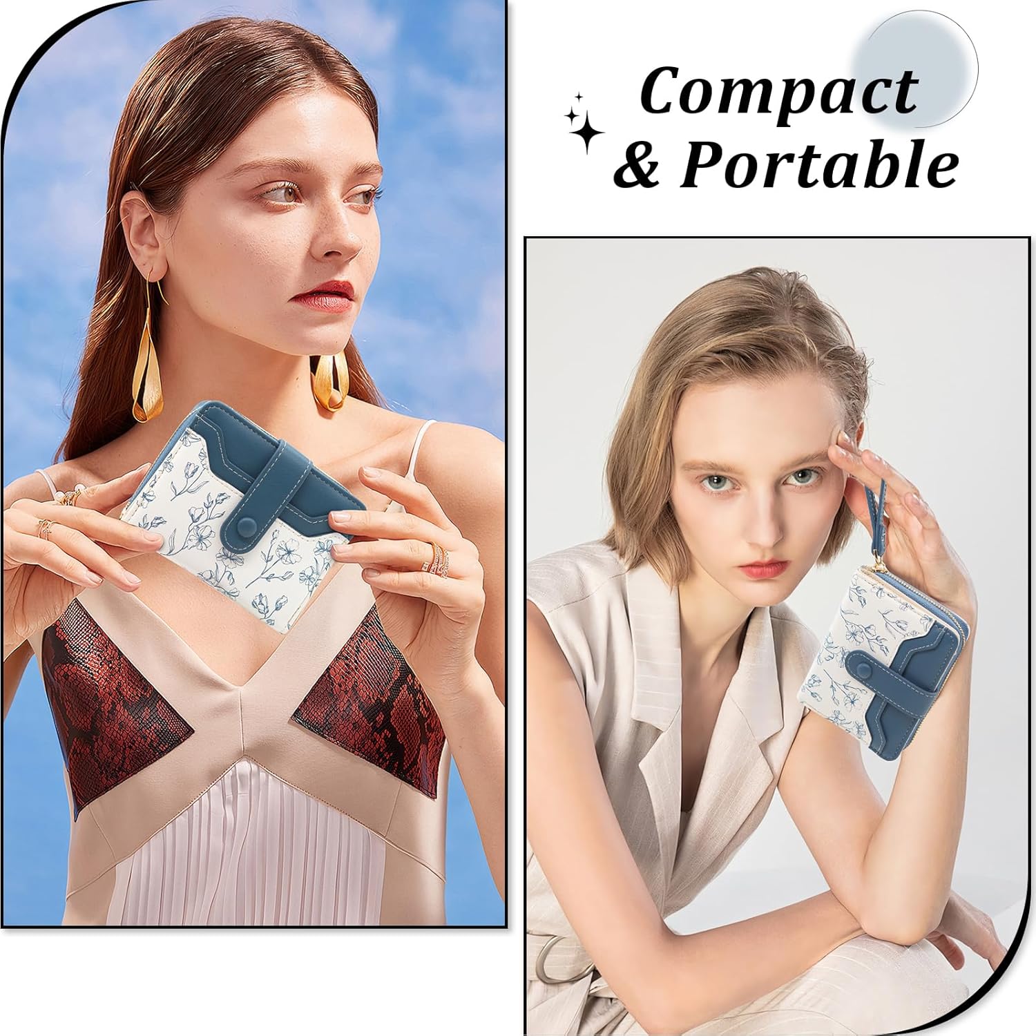 Detalle de YAMEIZE Women Purse Bifold Leather Small Wallet with Floral Print and Wrist Strap