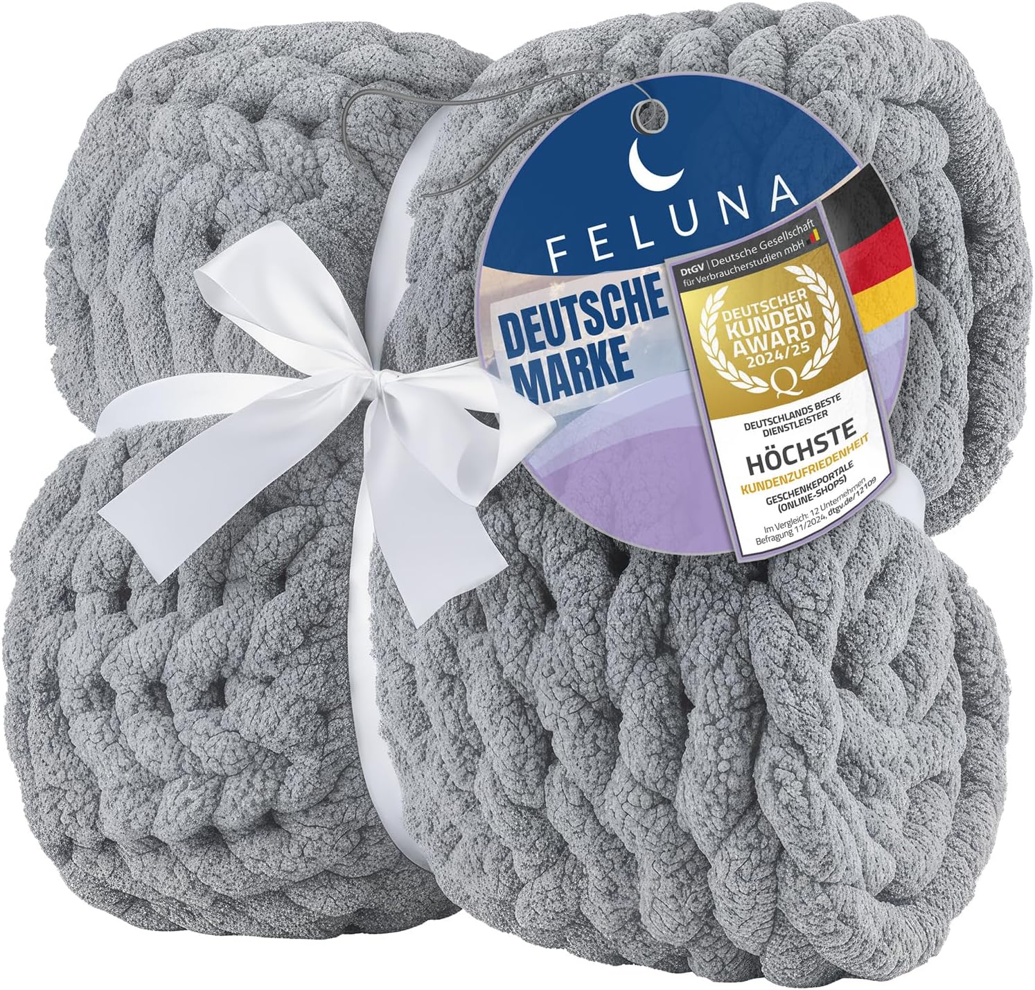 Detalle de Feluna 47136520489 grof gebreide knuffeldeken, lichtgrijs, 76 x 101 cm