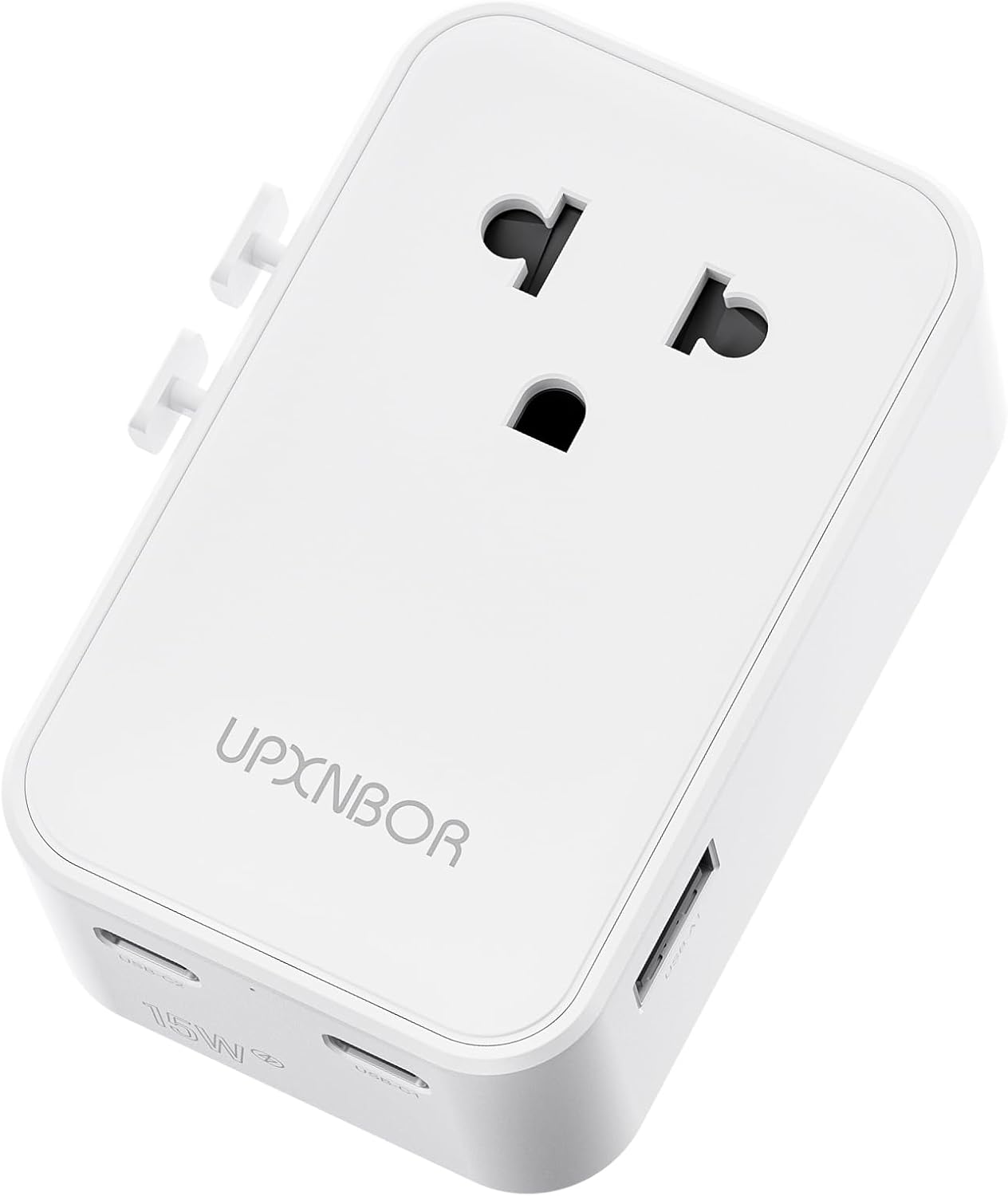 Detalle de UPXNBOR Ultra-flacher Reiseadapter 2026 mit 1× USB-A und 2× USB-C (weltweit)