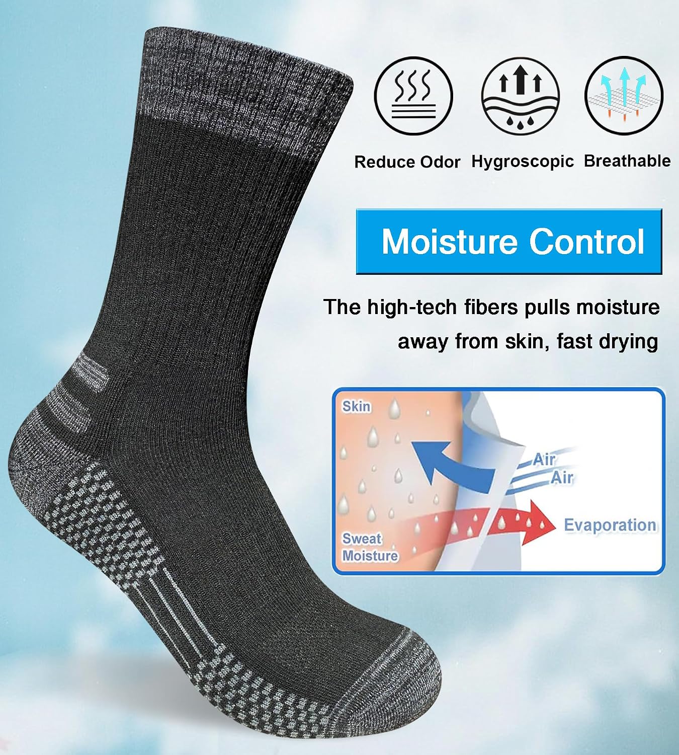 Detalle 2 de suaskk Men's Crew Work Boot Socks, Cushioned, Moisture-Wicking, Reinforced Heel & Toe