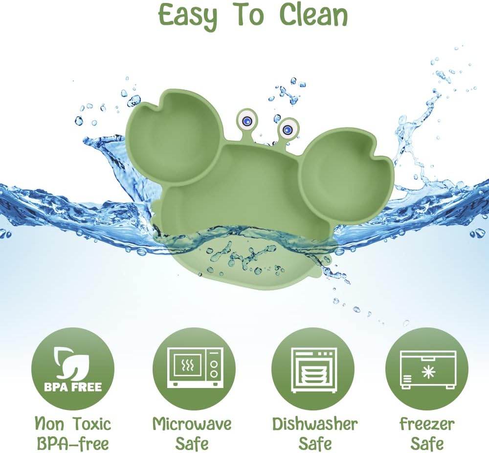 Thumbnail 4 de Vicloon Piatto in Silicone con Ventosa per Bambini – Granchio Verde