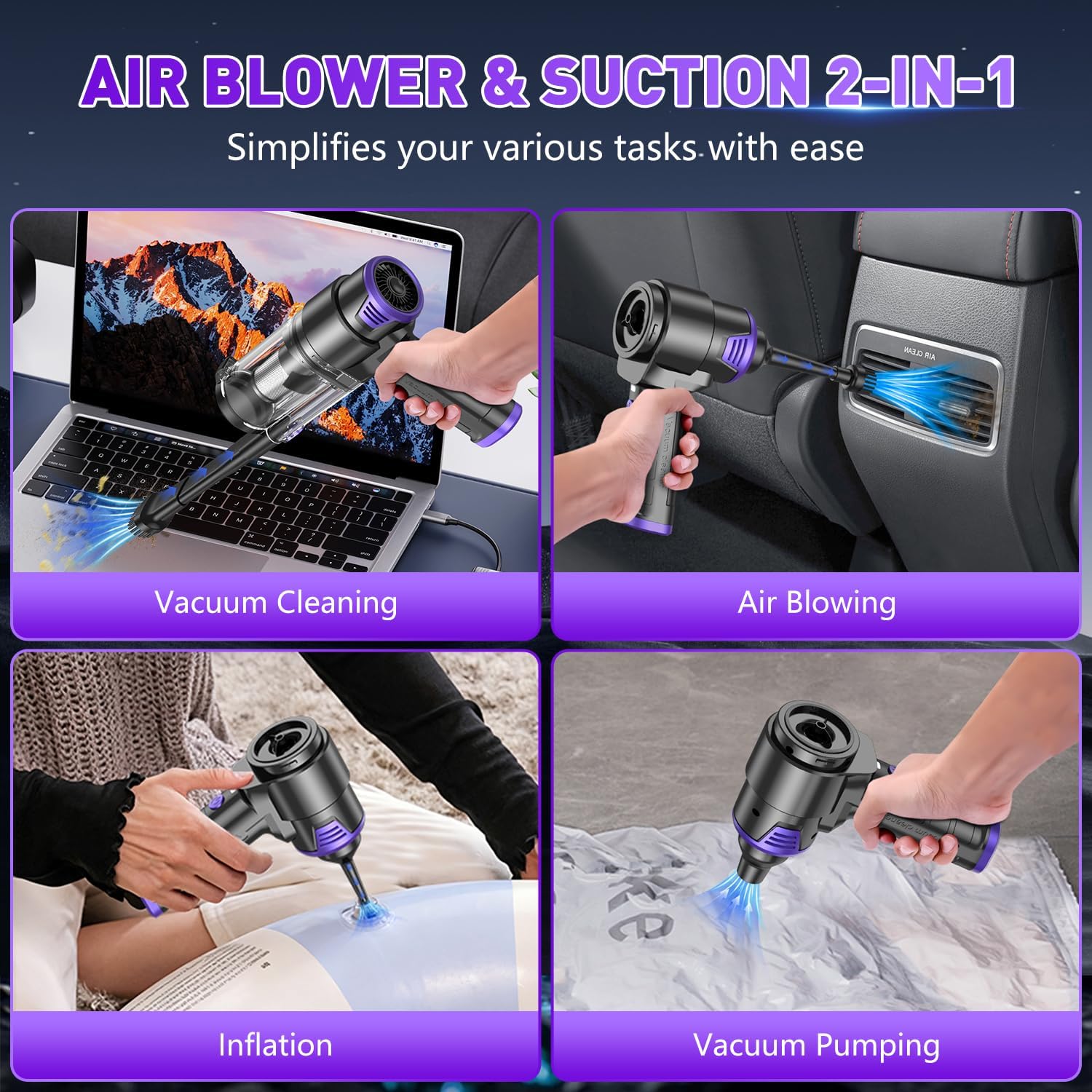 Thumbnail 2 de KMM Handheld Car Vacuum Cleaner: 16,000PA Cyclonic Suction, 5200mAh Cordless & LED Light