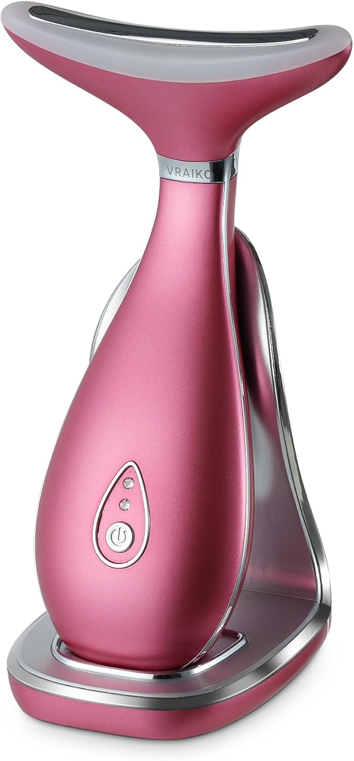 Detalle de VRAIKO LILY Massaggiatore viso-collo: triple azione LED termico per sollevamento e rassodamento, Rosa intenso