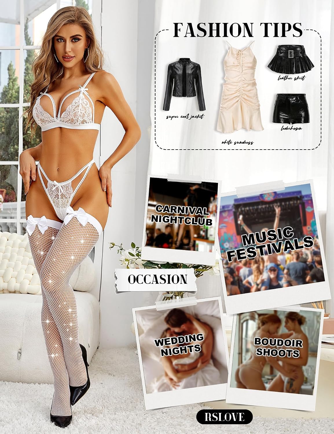 Detalle de RSLOVE Stockings for Women Fishnet Hold-Up Tights with Bow Detail
