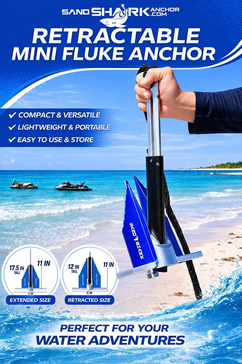 Detalle de SandShark Premium Fluke Anchor with Retractable Shaft for Small Boats and Jet Skis