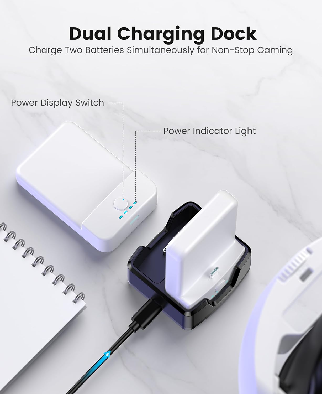 Thumbnail 1 de Elegamefy Headstrap für Meta Quest 3/3s/Quest 2 mit 20.000-mAh Akku & Ladestation