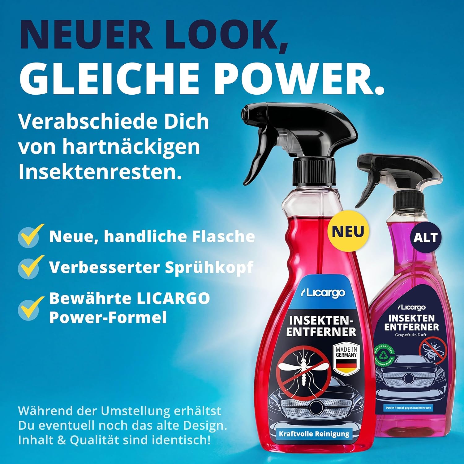 Detalle de LICARGO Insektenentferner Auto 750 ml – Insekten-, Vogelkot- und Flugrostentferner für Glas, Lack, Chrom & Kunststoff