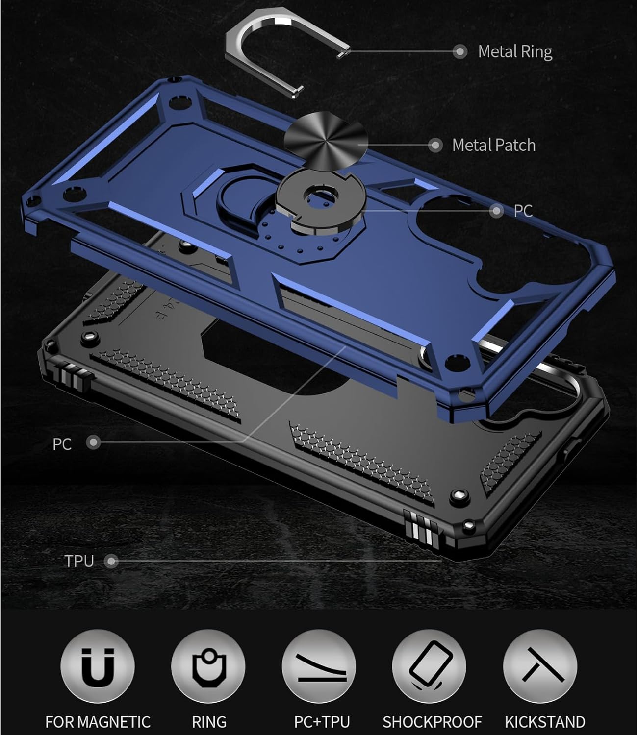 Thumbnail 4 de Aozuoton for Samsung Galaxy S24 case with screen protector and 360° rotatable kickstand