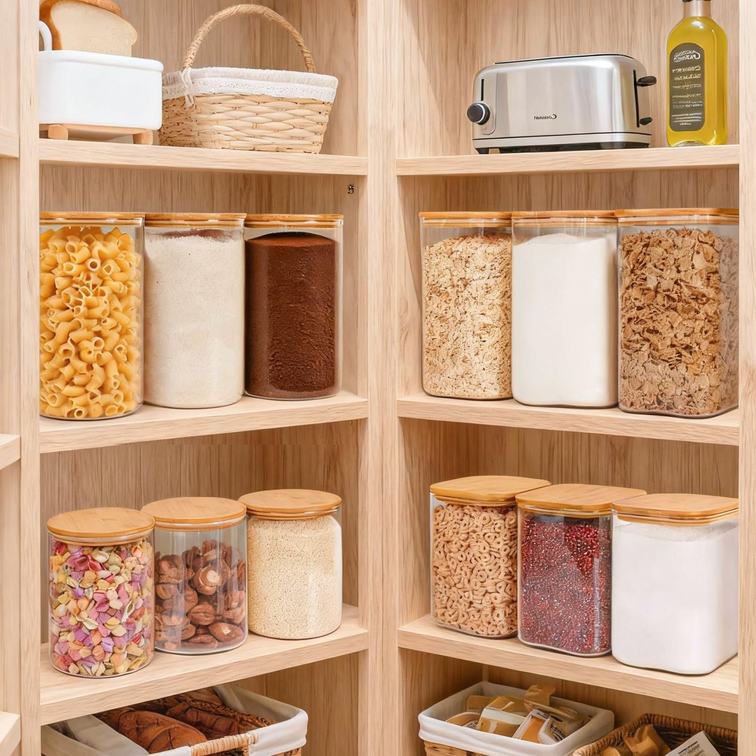 Thumbnail 4 de ComSaf 3.4 L Glass Storage Jar with Bamboo Lid, Square Borosilicate Canister