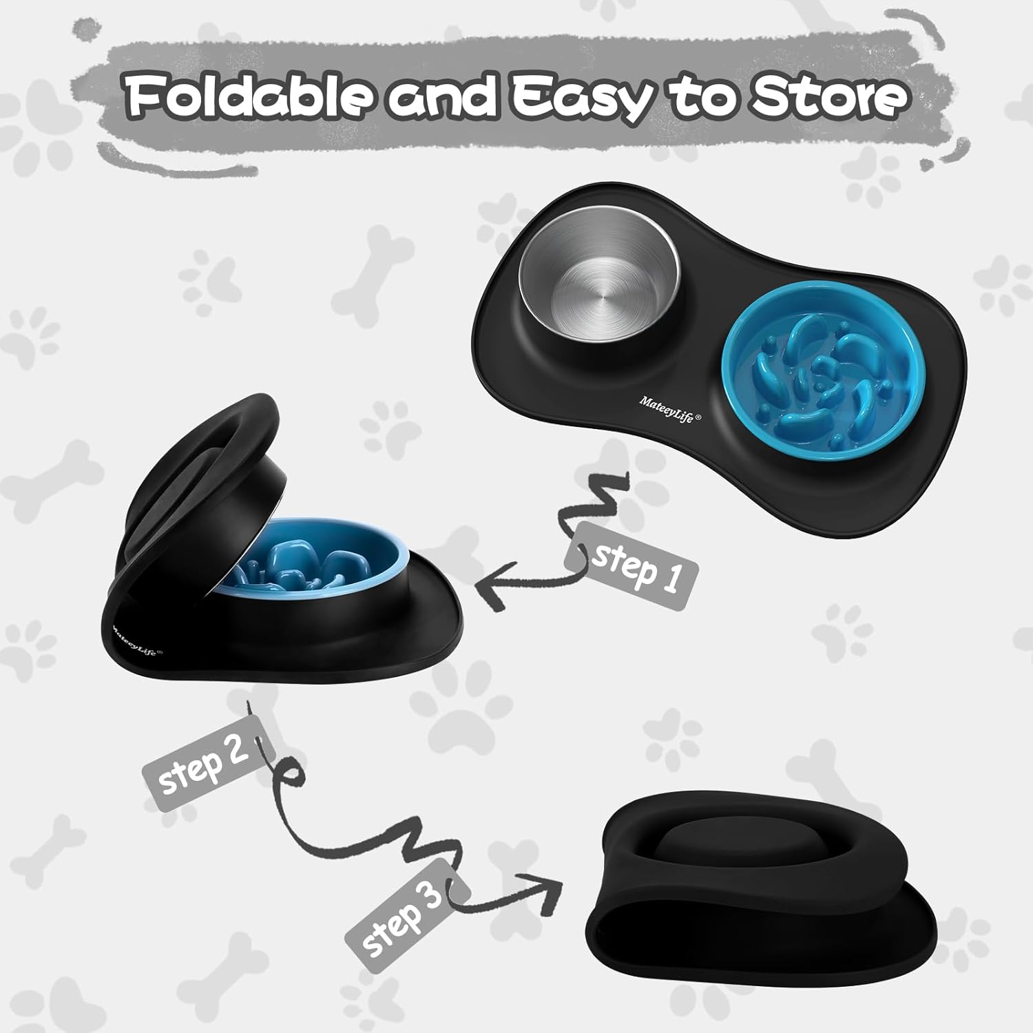 Thumbnail 4 de MateeyLife Dog Bowl Slow Feeder Set 3 in 1 (Stainless Steel Bowls & Non-Spill Silicone Mat)