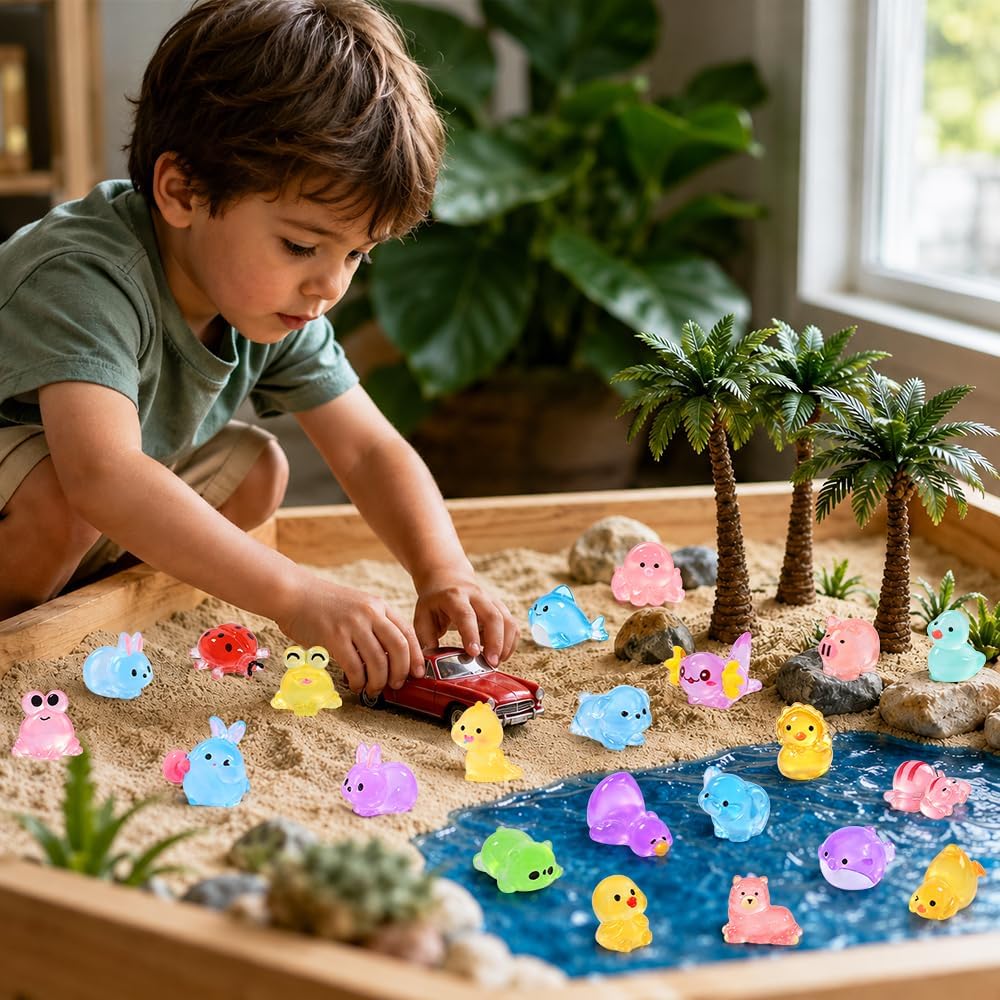 Detalle de DIYDEC 206pcs Mini Luminous Resin Animals: Glow-in-the-Dark Miniatures for DIY Decor and Party Favors