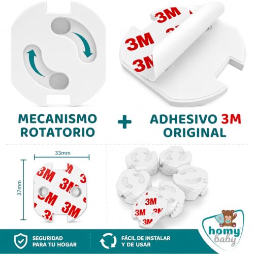 Thumbnail 4 de HOMYBABY [x20] Protectores Enchufes para Bebés: seguridad infantil con giro y adhesivo 3M