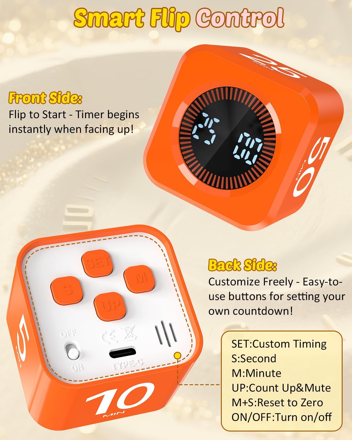 Detalle 2 de COWVTUJ Digital Pomodoro Timer Cube (5/10/25/50 min) — Visual flip countdown cube for kids & study