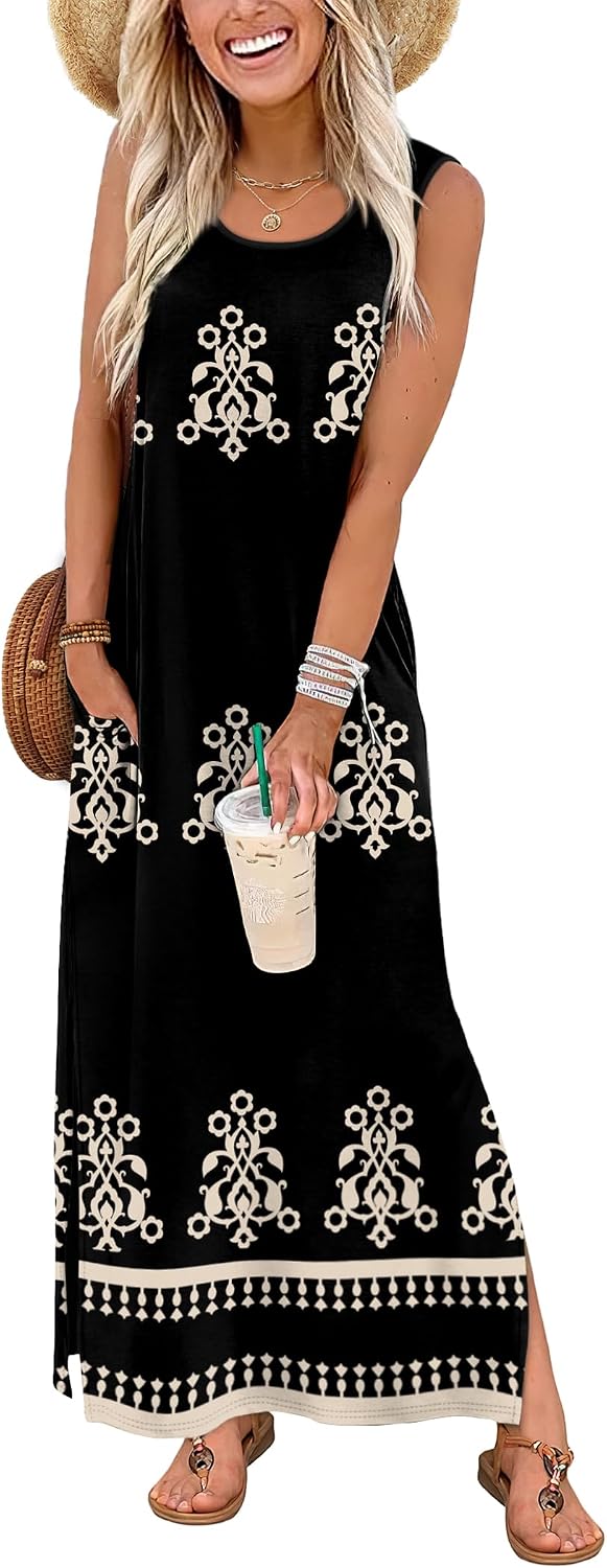 Detalle 2 de WIHOLL Maxi Dress: Beach-Ready Sleeveless Sundress with Pockets (S-3XL)