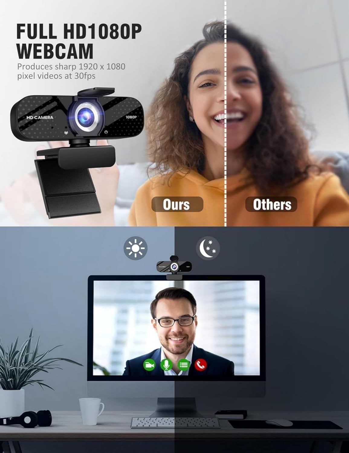 Thumbnail 2 de TRAUSI 1080P HD Webcam with Microphone and Noise Cancellation (privacy cover, wide-angle lens)