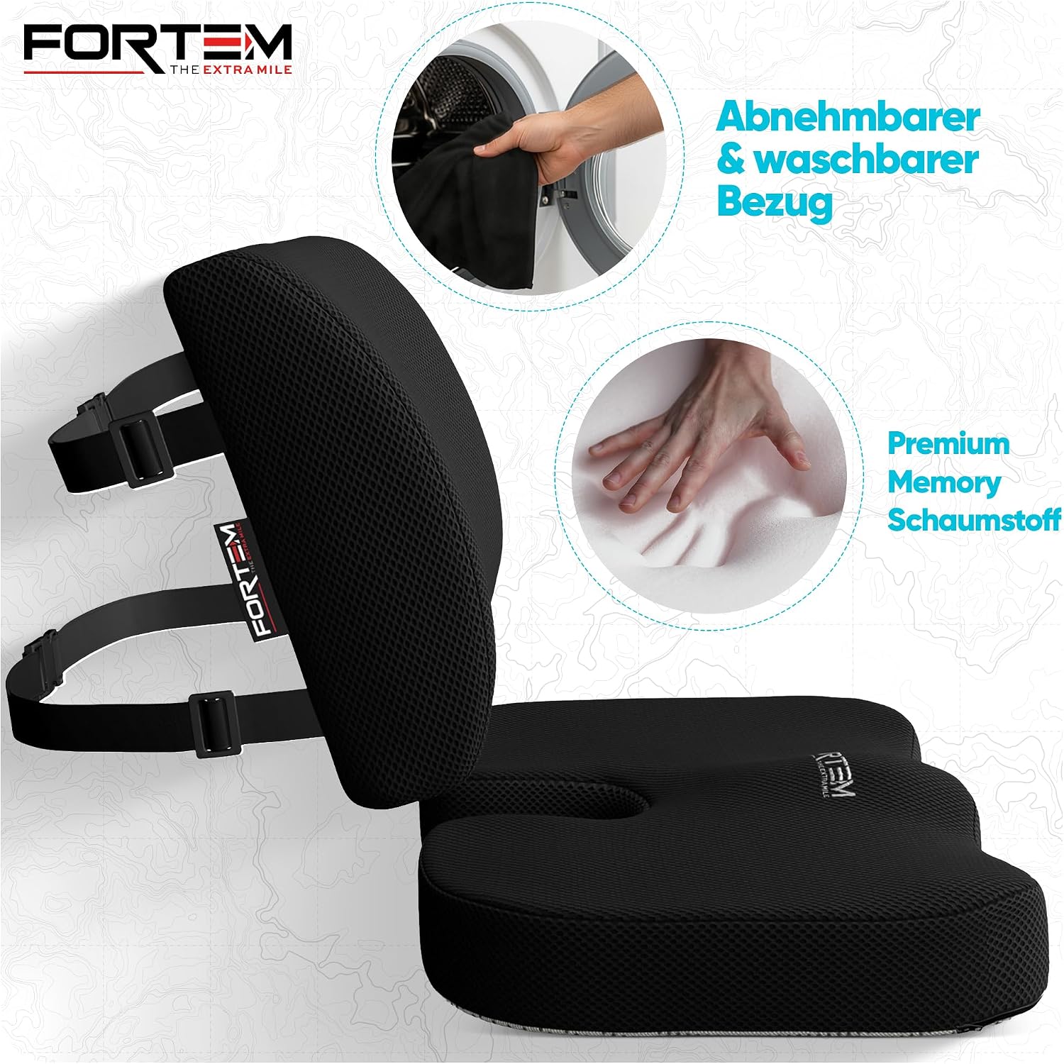 Detalle de FORTEM XL Sitzkissen & Lendenkissen mit Memory-Schaum für Bürostuhl und Auto