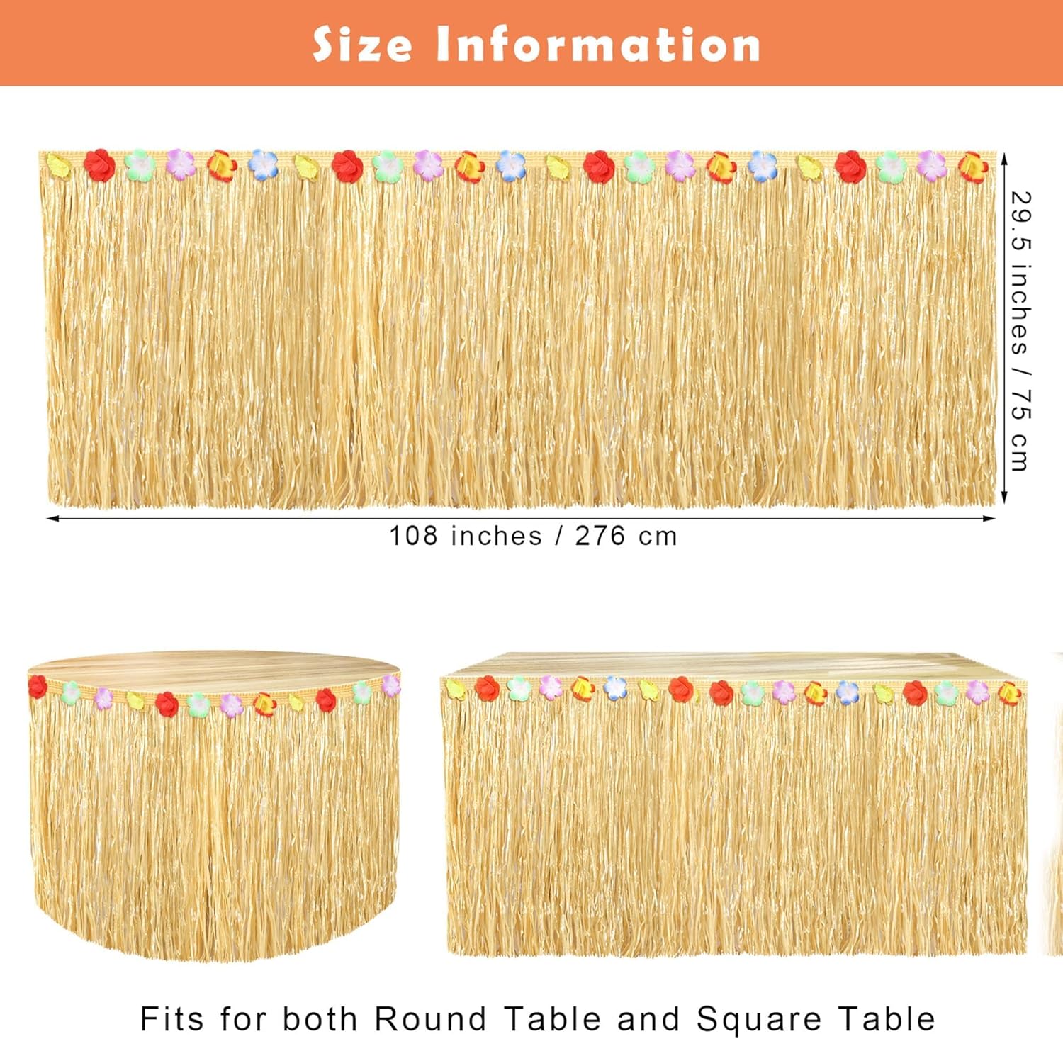 Thumbnail 1 de Fovths Luau Grass Table Skirt (Natural) 9 Feet x 29.5 Inch Hawaiian Party Straw Table Skirt