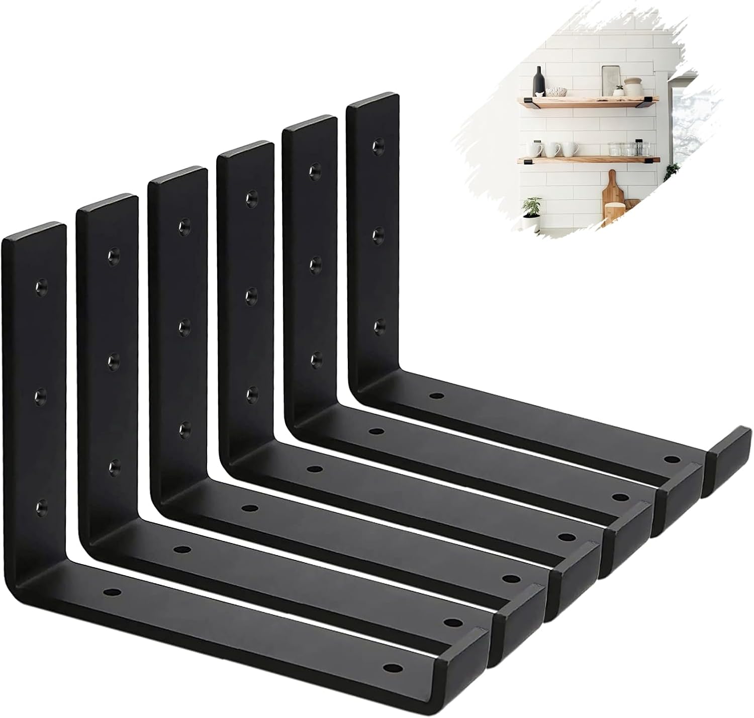 Thumbnail 6 de MLOQI 4 Pack Scaffold Board Shelf Brackets with Lips, 5mm Heavy Duty L Wall Brackets for Shelves (Black)