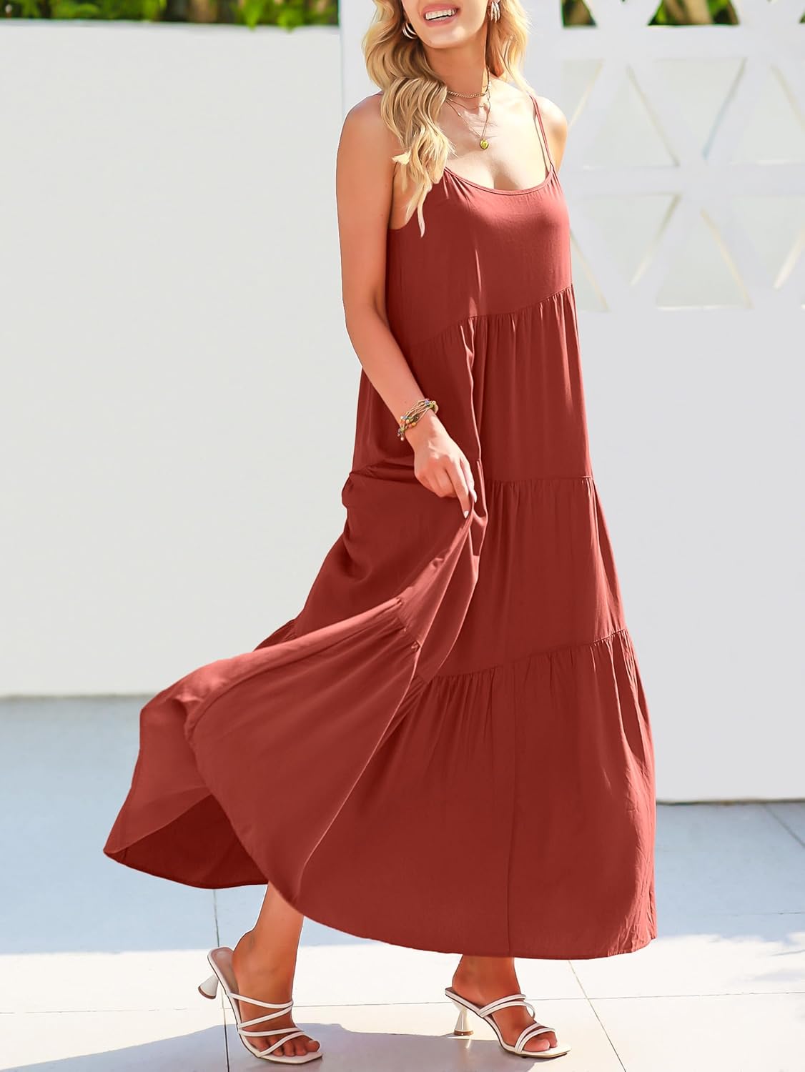 Detalle de ANRABESS Women's Summer Casual Loose Sleeveless Sundress - Boho Linen Maxi