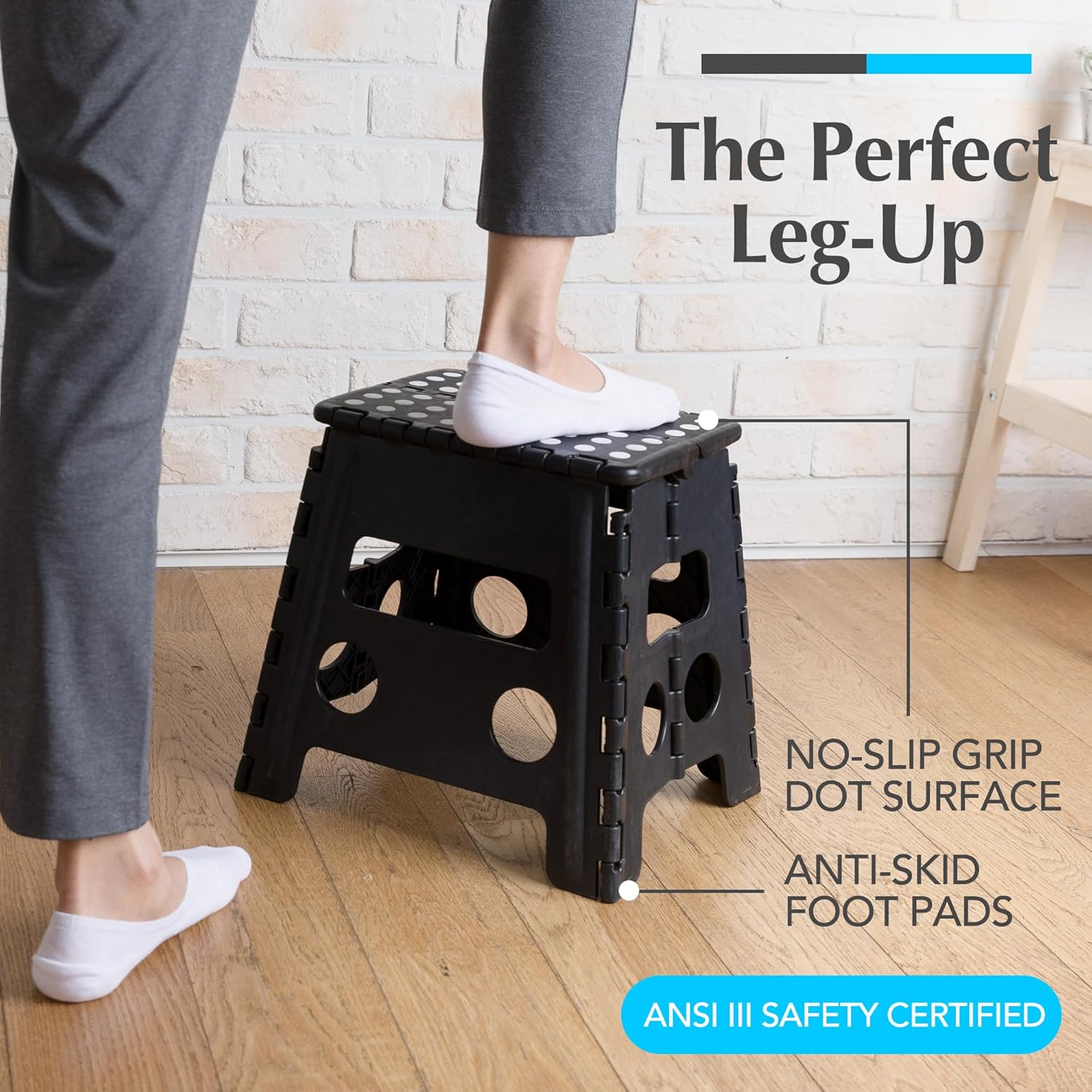 Detalle de Handy Laundry Folding Lightweight Step Stool (Black, 13 inch) — 300 lb capacity