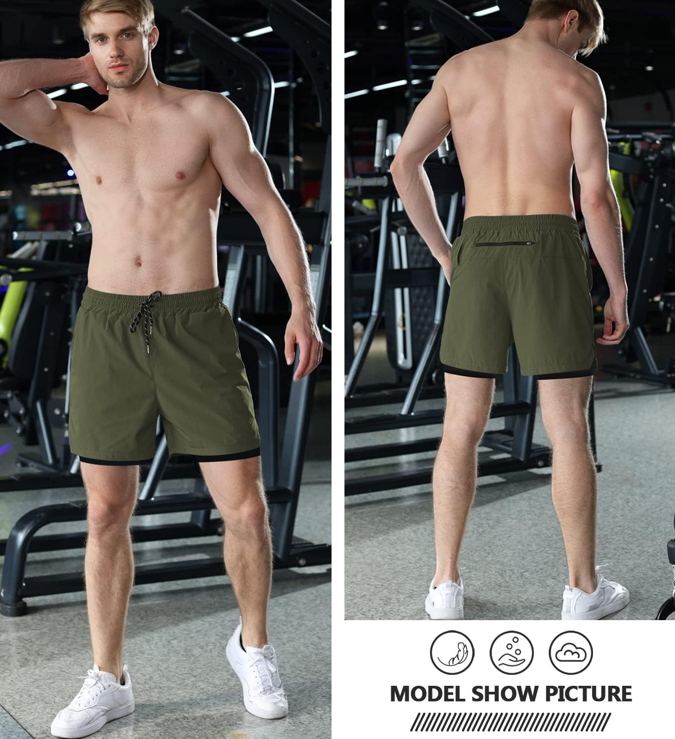 Detalle 2 de Aolesy Men's 2 in 1 Running Shorts 5" – Lightweight Quick-Dry Training Short with Pockets