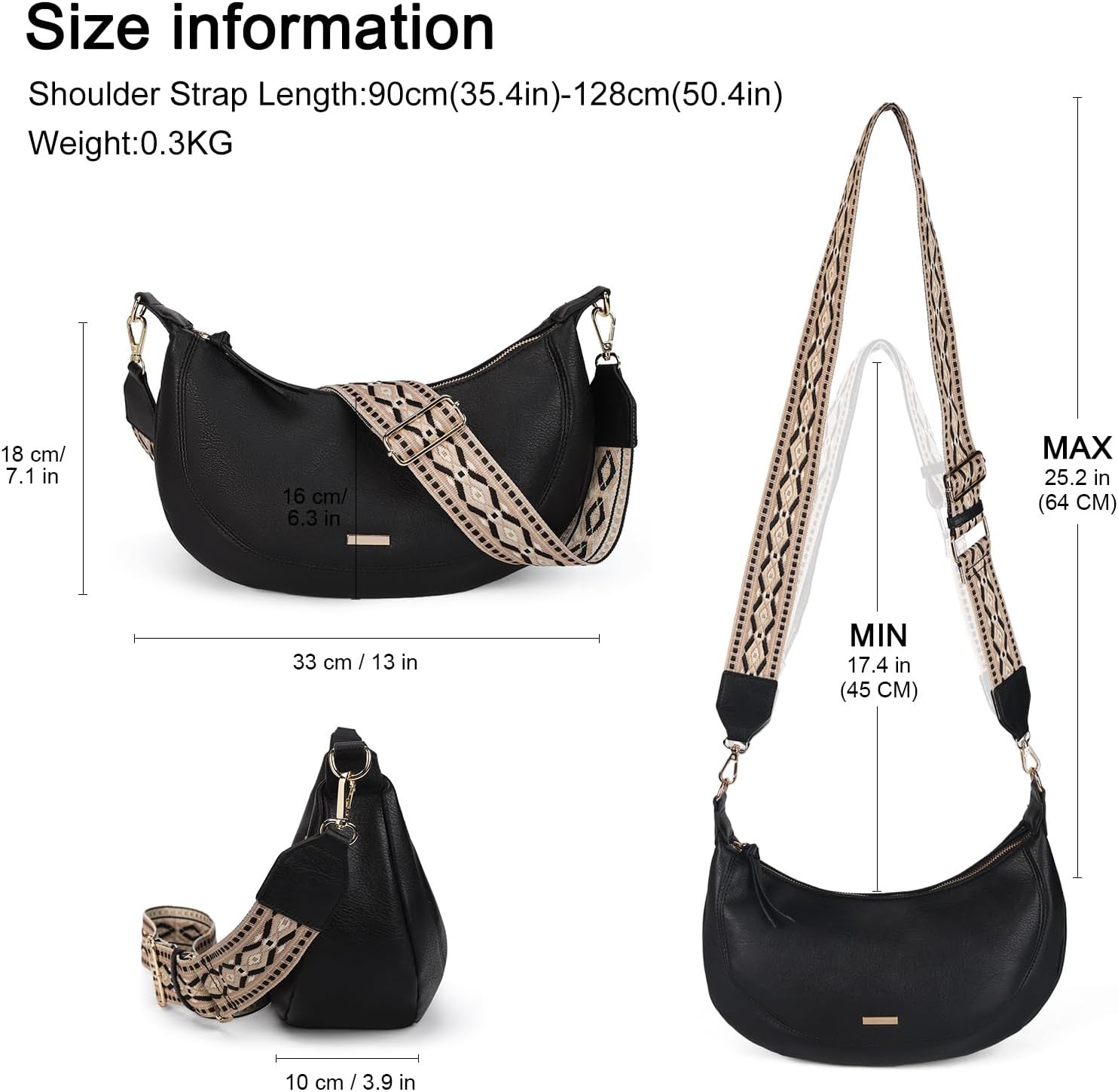 Detalle de Gladdon Women's Crossbody Bag with Boho Strap — Faux Leather Crescent Handbag