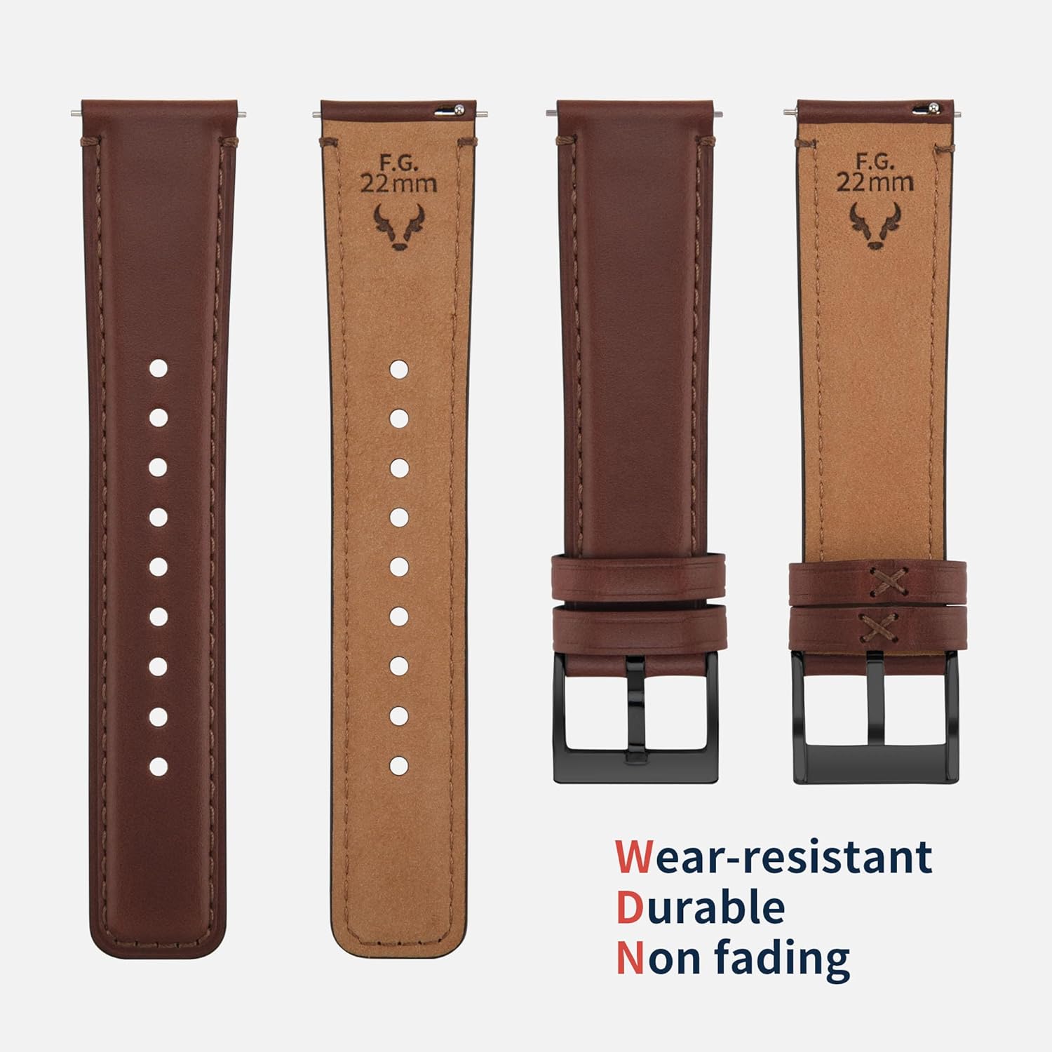 Detalle de Fullmosa Leder-Uhrenarmband Vintage–Ersatzarmband, 24 mm – hochwertiges Leder mit Schnellverschluss