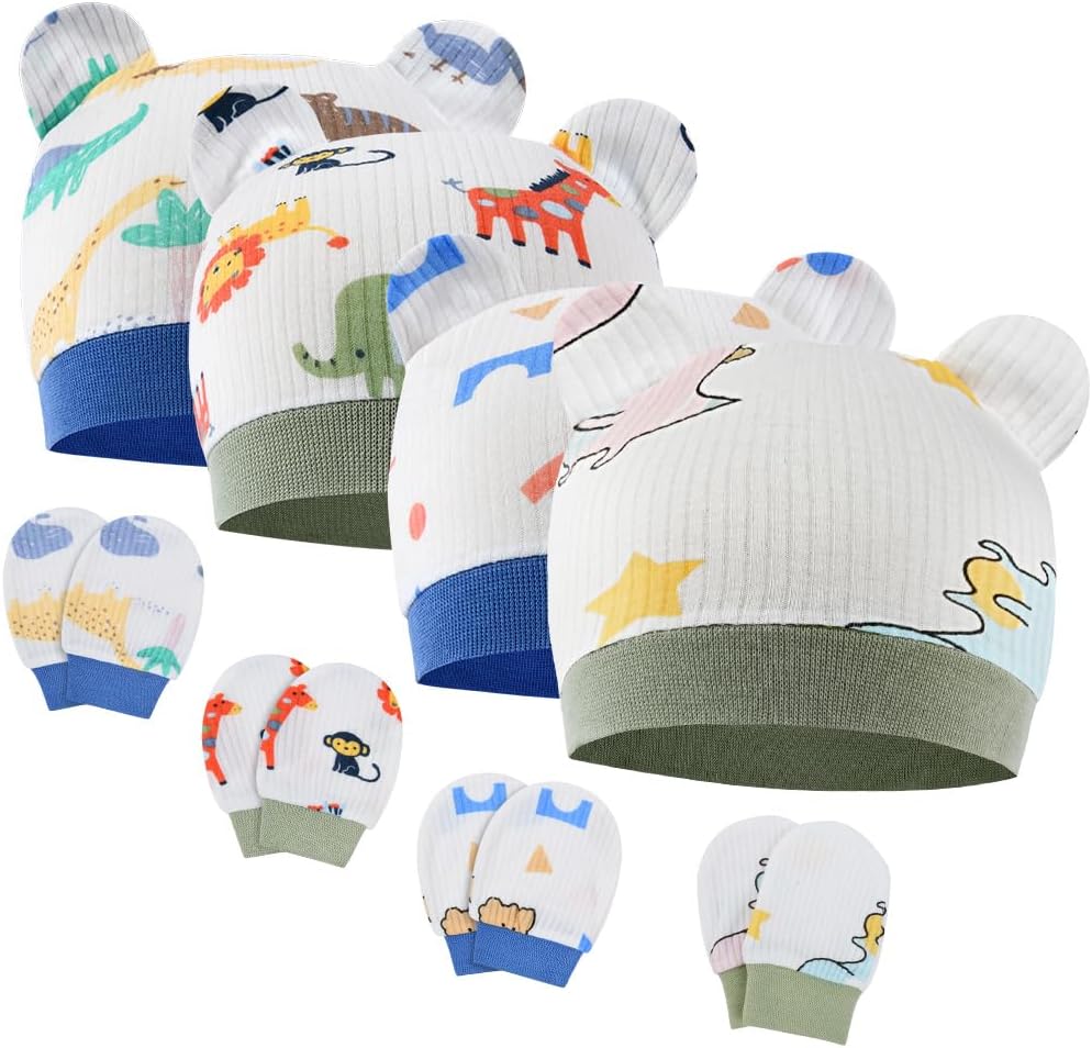 Ensemble bonnets de naissance et moufles de protection Aolso en coton (0-6 mois), unisexe, blanc