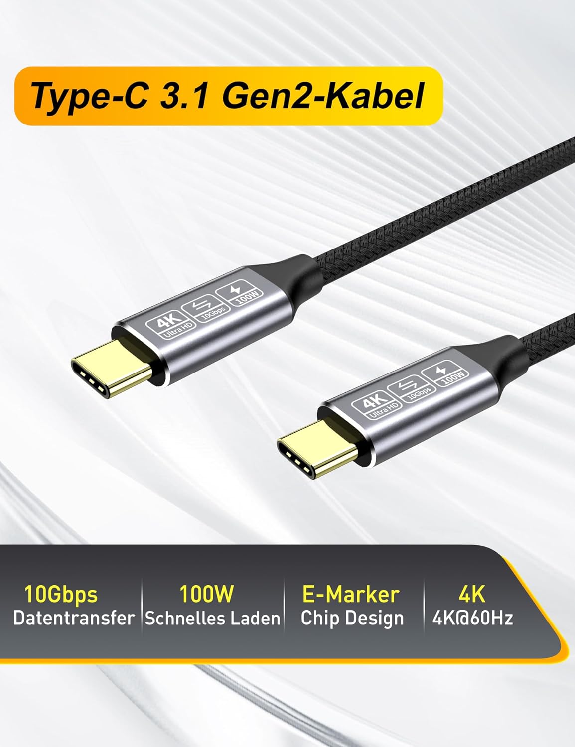 Thumbnail 1 de CAKOBLE 2-Pack 4m USB-C to USB-C cable (10Gbps, 100W, 4K@144Hz/5K options) for Thunderbolt 4 and USB-C displays