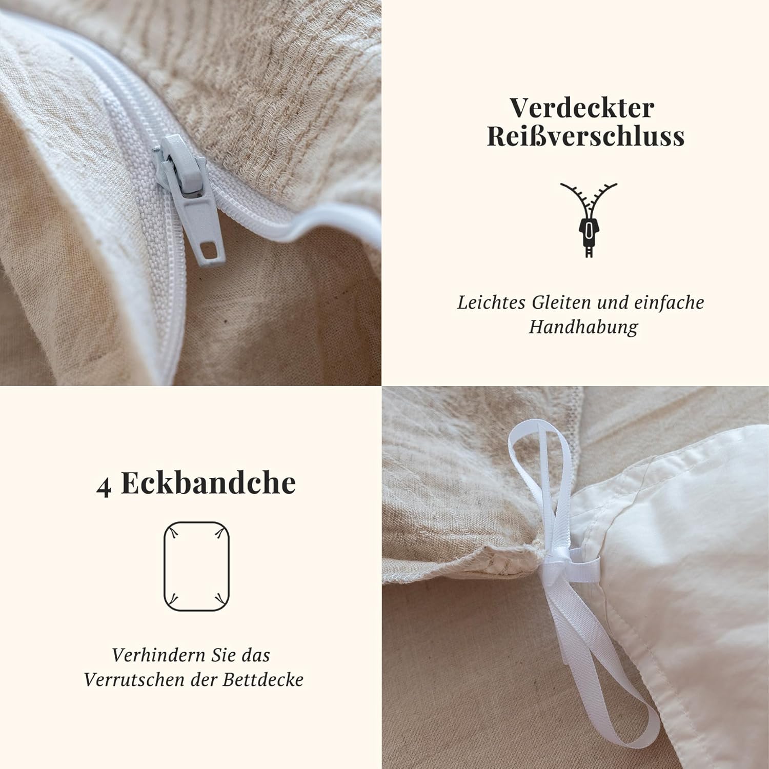 Thumbnail 4 de SOULFUL Leinen Bettwäsche 155x220 aus Baumwolle mit Jacquard-Boho-Textur – 1 Bettbezug + 1 Kissenbezug, OEKO-TEX 100