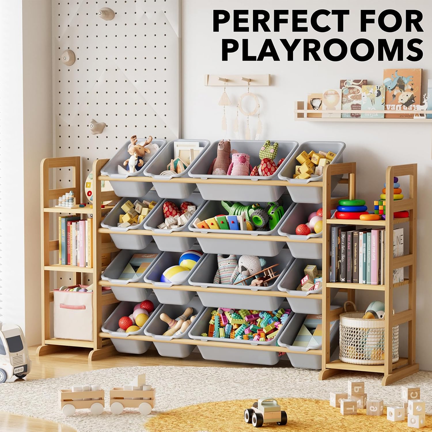 Thumbnail 4 de SpaceAid Toy Storage Organizer with 6 Shelves and 16 Bins — Modern Pine Wood Toy Organizer and Bookcase